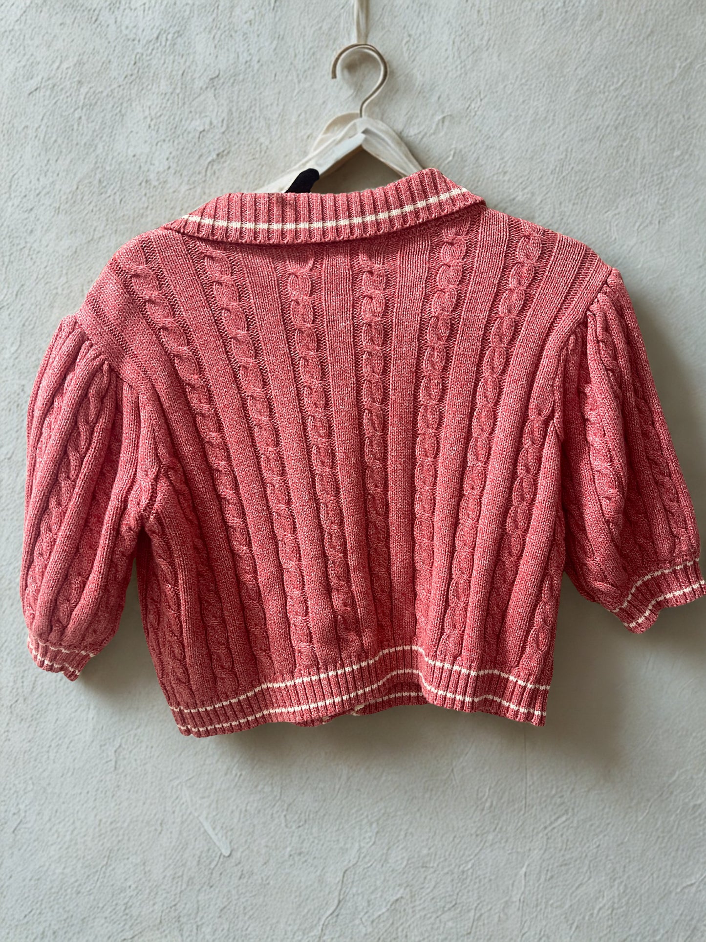 Watermelon Cable Knit Cropped Cardigan - Size XS