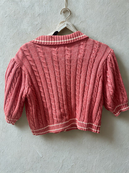 Watermelon Cable Knit Cropped Cardigan - Size XS