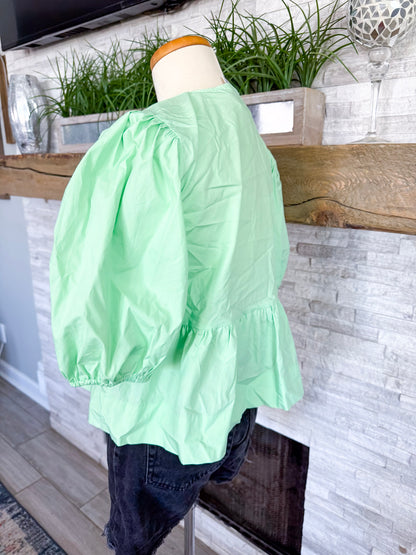 Lime Solid Poplin Knot Top by Karlie - Size Med