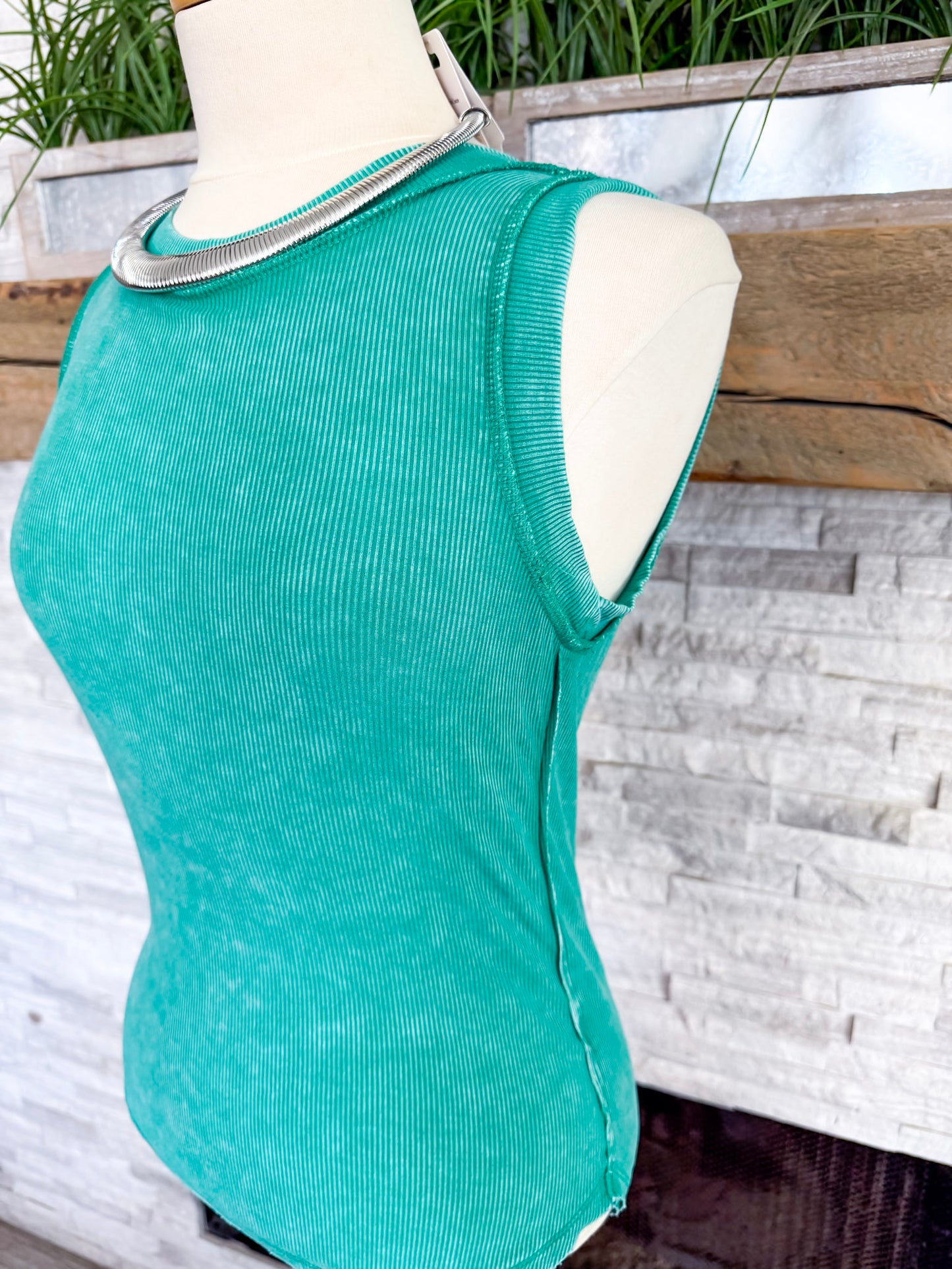 Green Ribbed Tank - Size Med