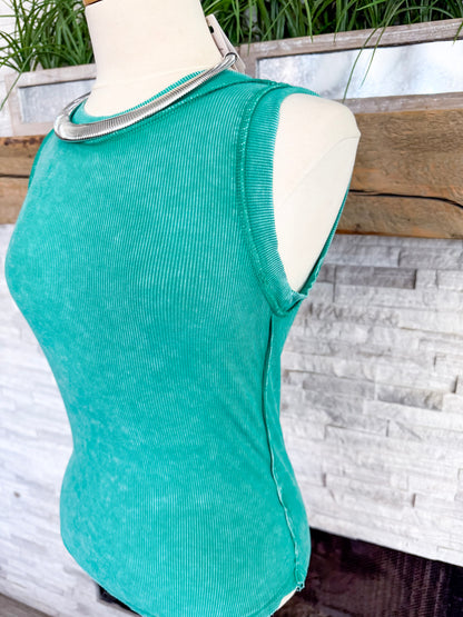 Green Ribbed Tank - Size Med
