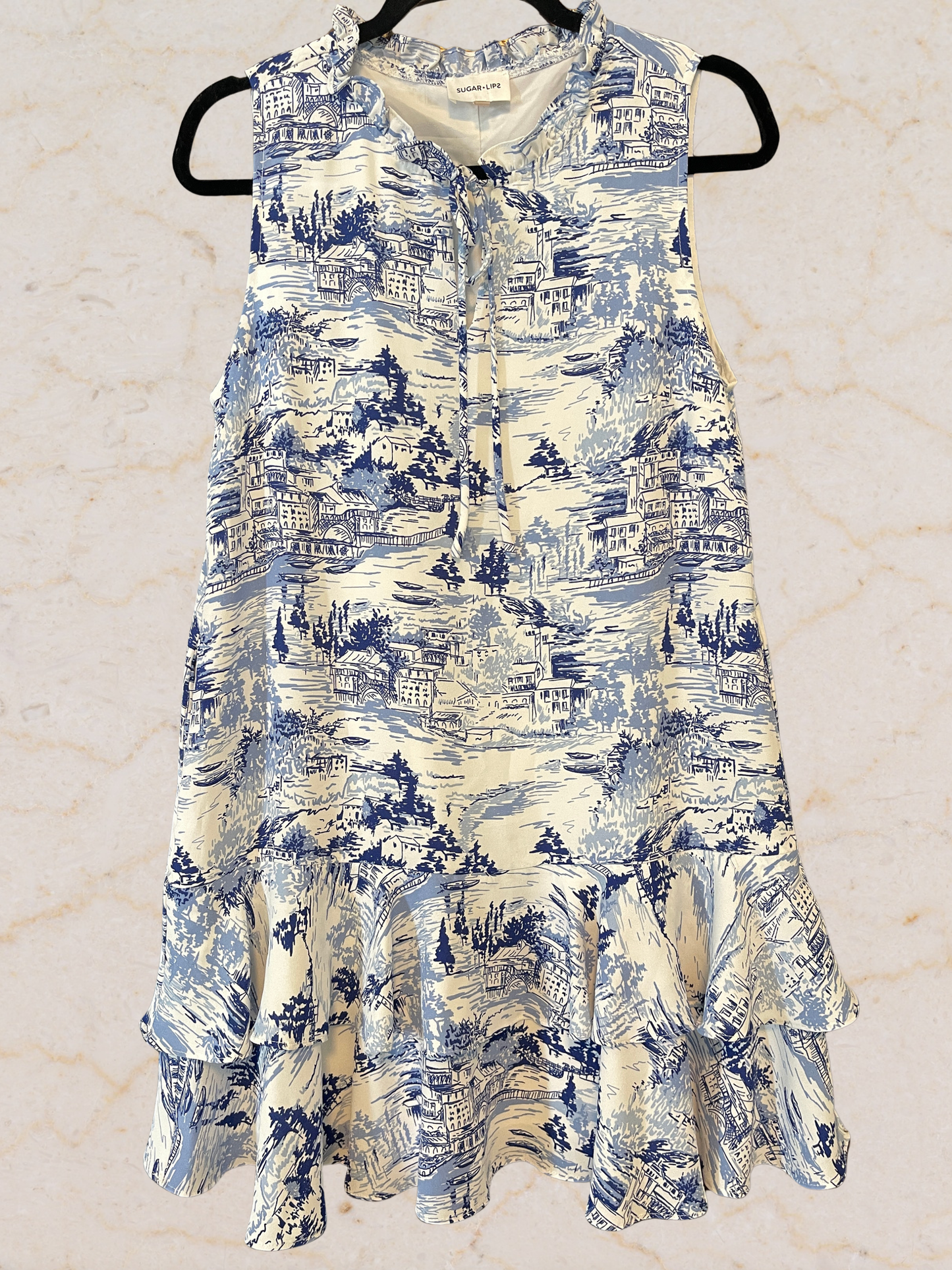 Blue Ruffle Hem Sleeveless Dress - Small