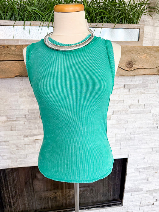 Green Ribbed Tank - Size Med