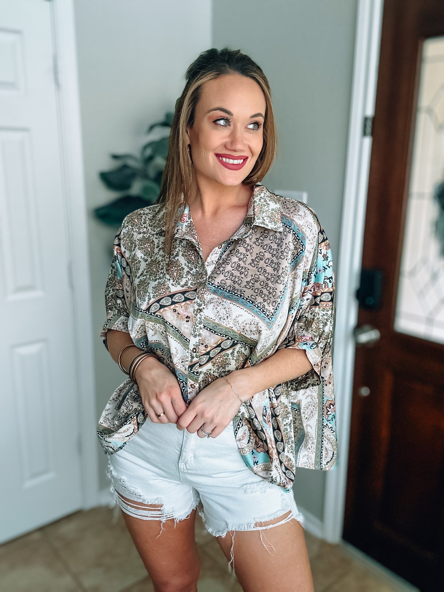 Paisley/Floral Mocha Top -Small