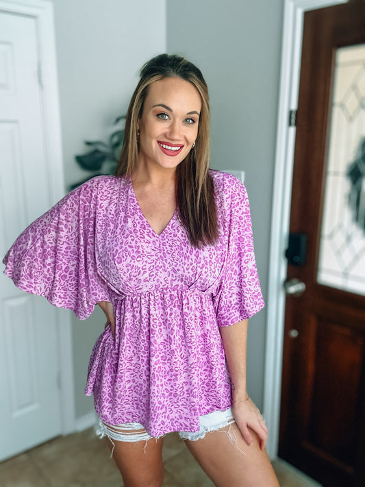 Lavender Leopard Babydoll Top - Small