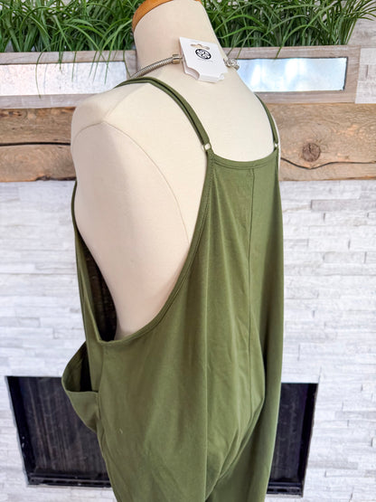 Olive Knit Jumpsuit With Pockets - Size Small