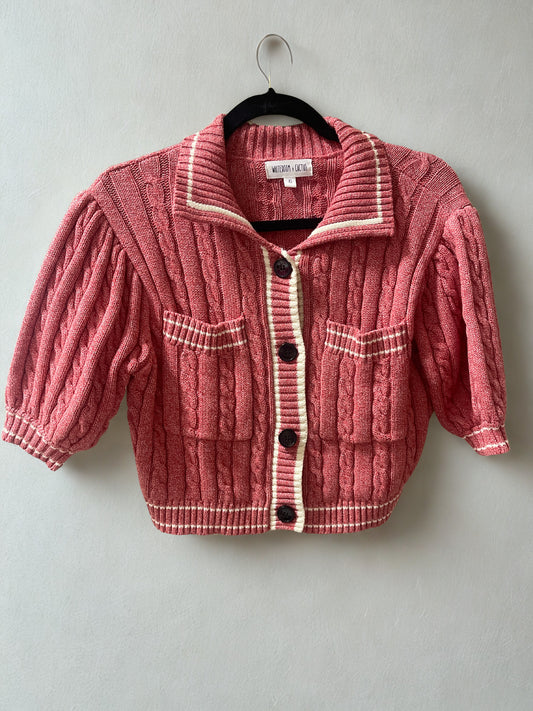 Watermelon Cable Knit Cropped Cardigan - Size XS