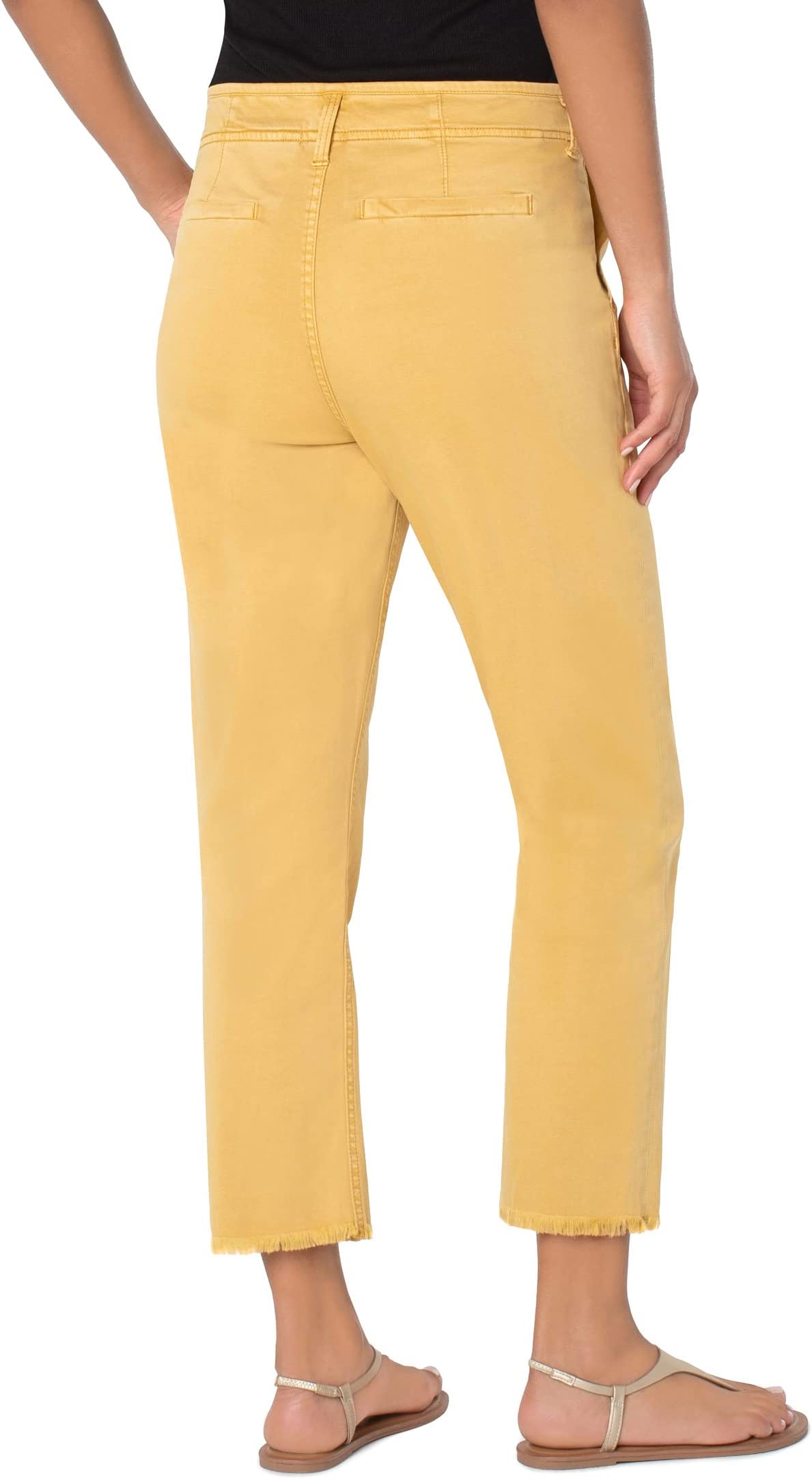 High-Rise Crop Straight w/ Exposed Button Fly & Fray in Golden Glow by Liverpool - Size 14/32