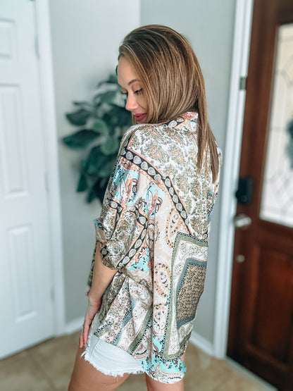 Paisley/Floral Mocha Top -Small