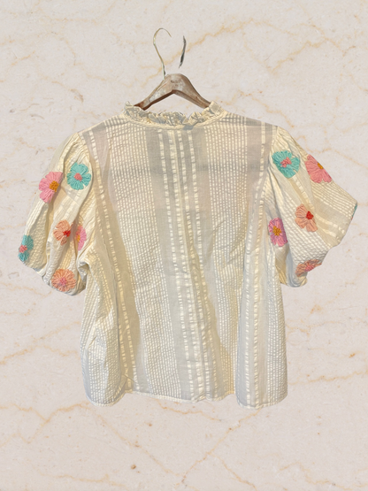 THML Embroidered Puff Sleeve Babydoll Top - Size XS