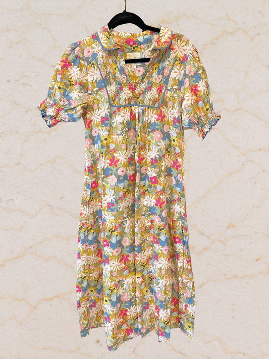 Umgee Floral Smocked Babydoll Midi Dress