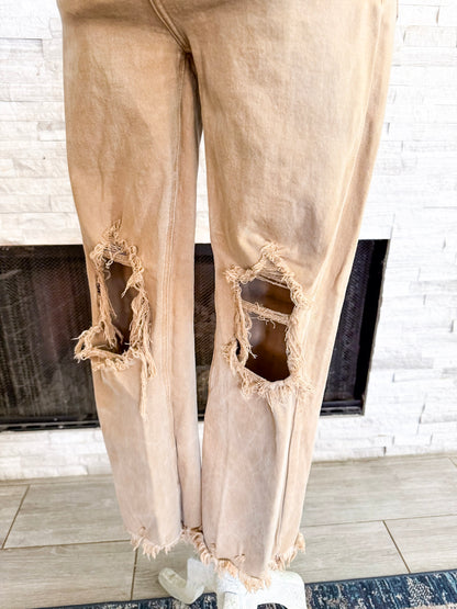 High Rise Distressed Straight Leg Mocha Denim Cropped Jeans by Risen - Size 3/26