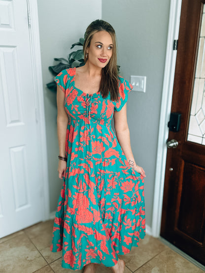 Teal/Coral Floral Maxi - Medium