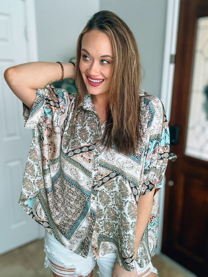 Paisley/Floral Mocha Top -Small