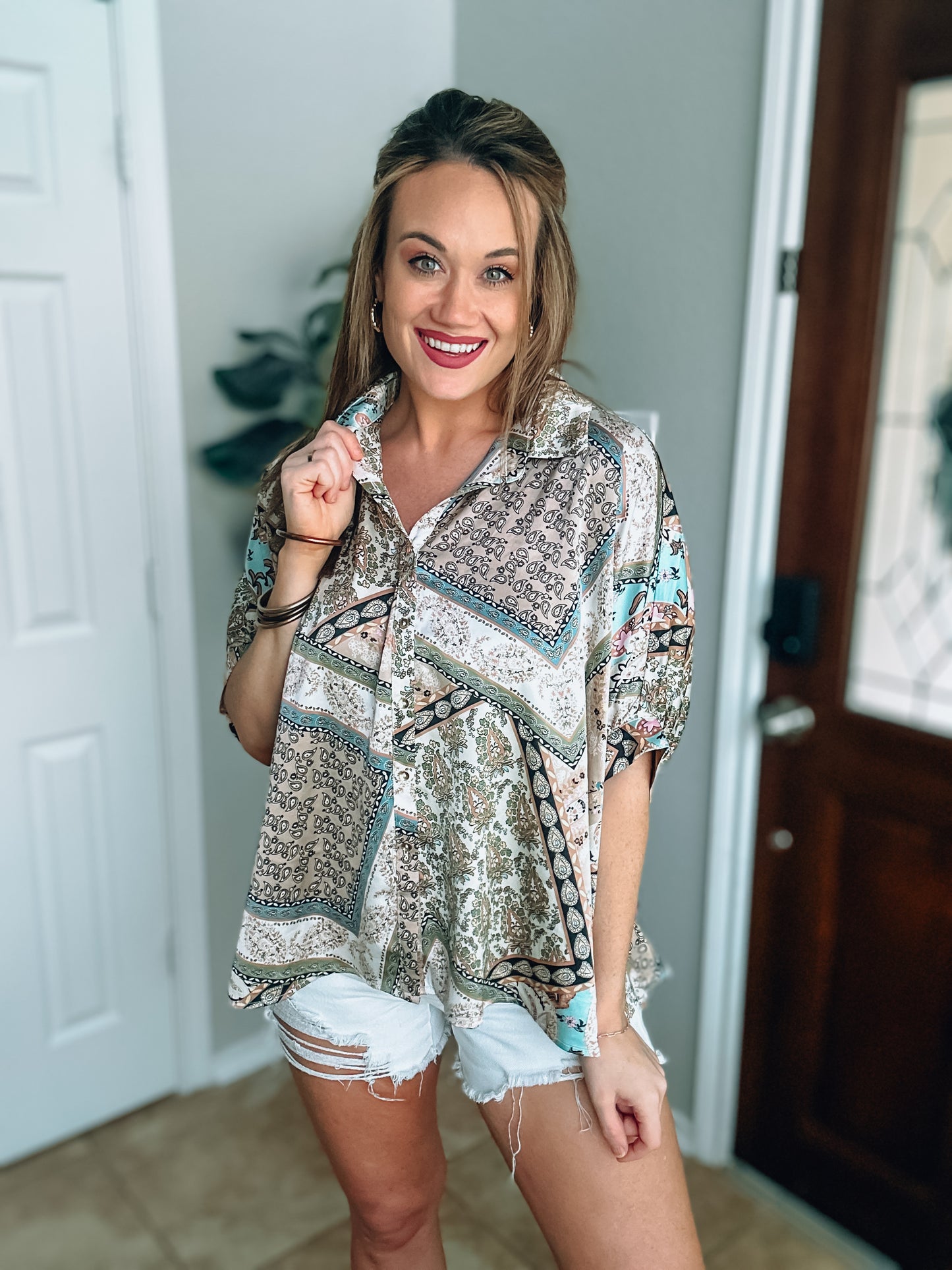 Paisley/Floral Mocha Top -Small