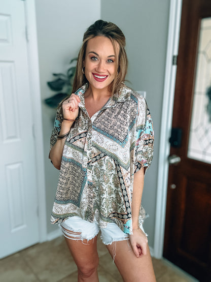 Paisley/Floral Mocha Top -Small