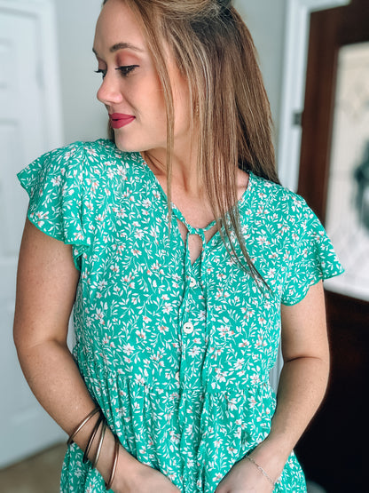 Green Floral Babydoll Top - Medium