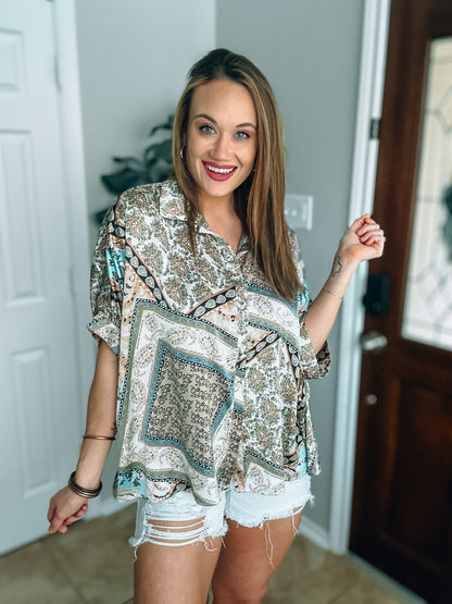 Paisley/Floral Mocha Top -Small