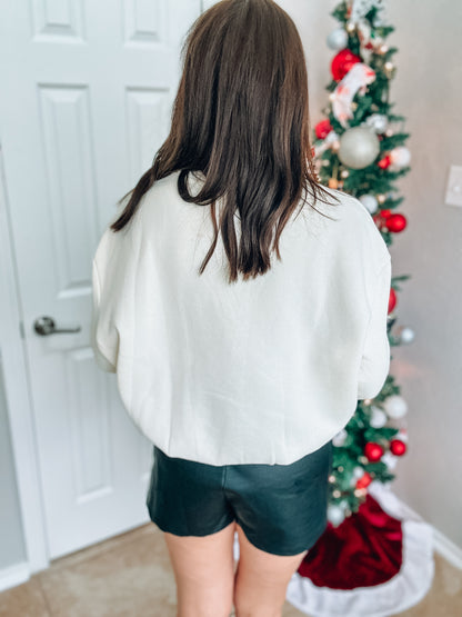 Denim and Pearl Bow Sweatshirt Top NWT - Size Large