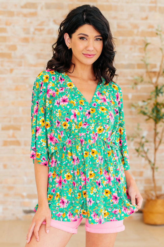 Mint/Fuchsia Floral Babydoll Top - Small