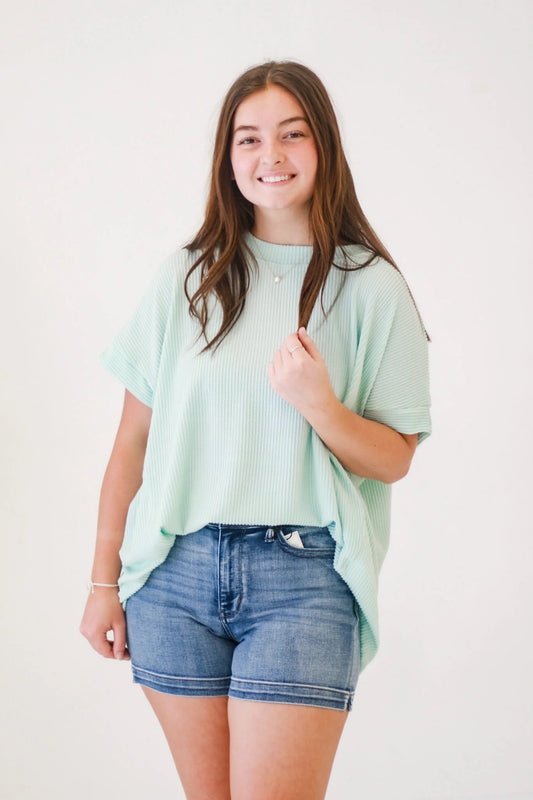 Mint Textured Basic Top - Small