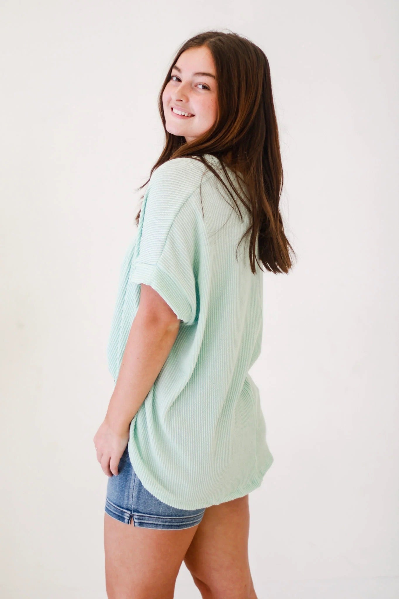 Mint Textured Basic Top - Small
