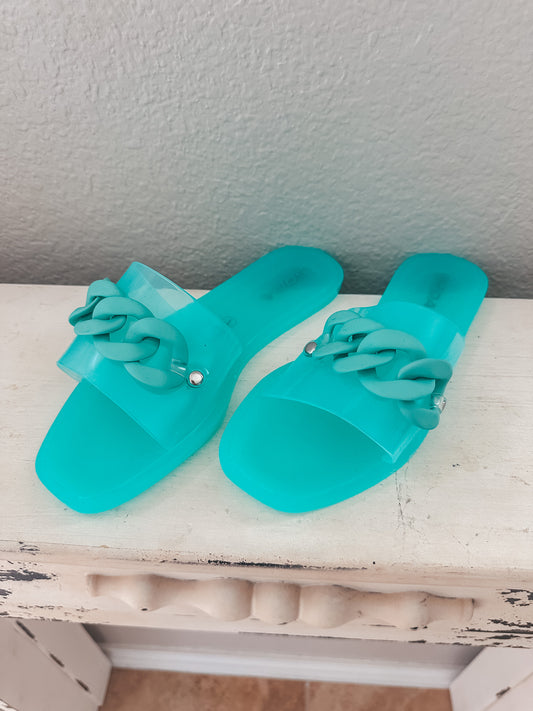 Mint Jelly Sandals w/ Chain - Size 7