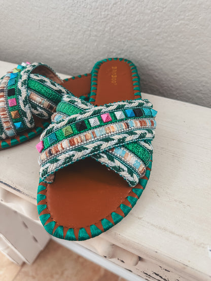 Bamboo Embroidered Sandals - Size 7