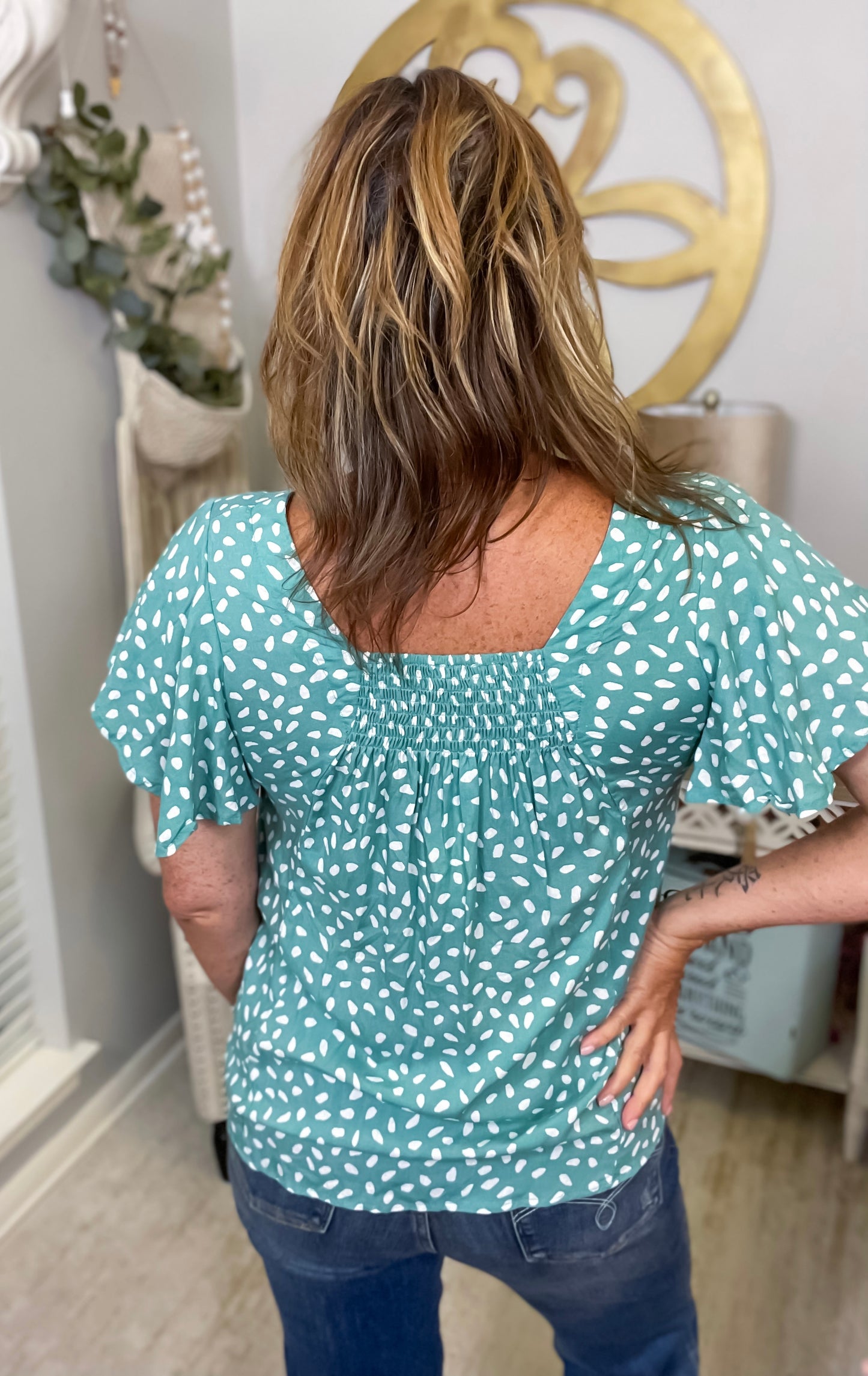 Teal Spotted Button Down Blouse NWT - Size Med