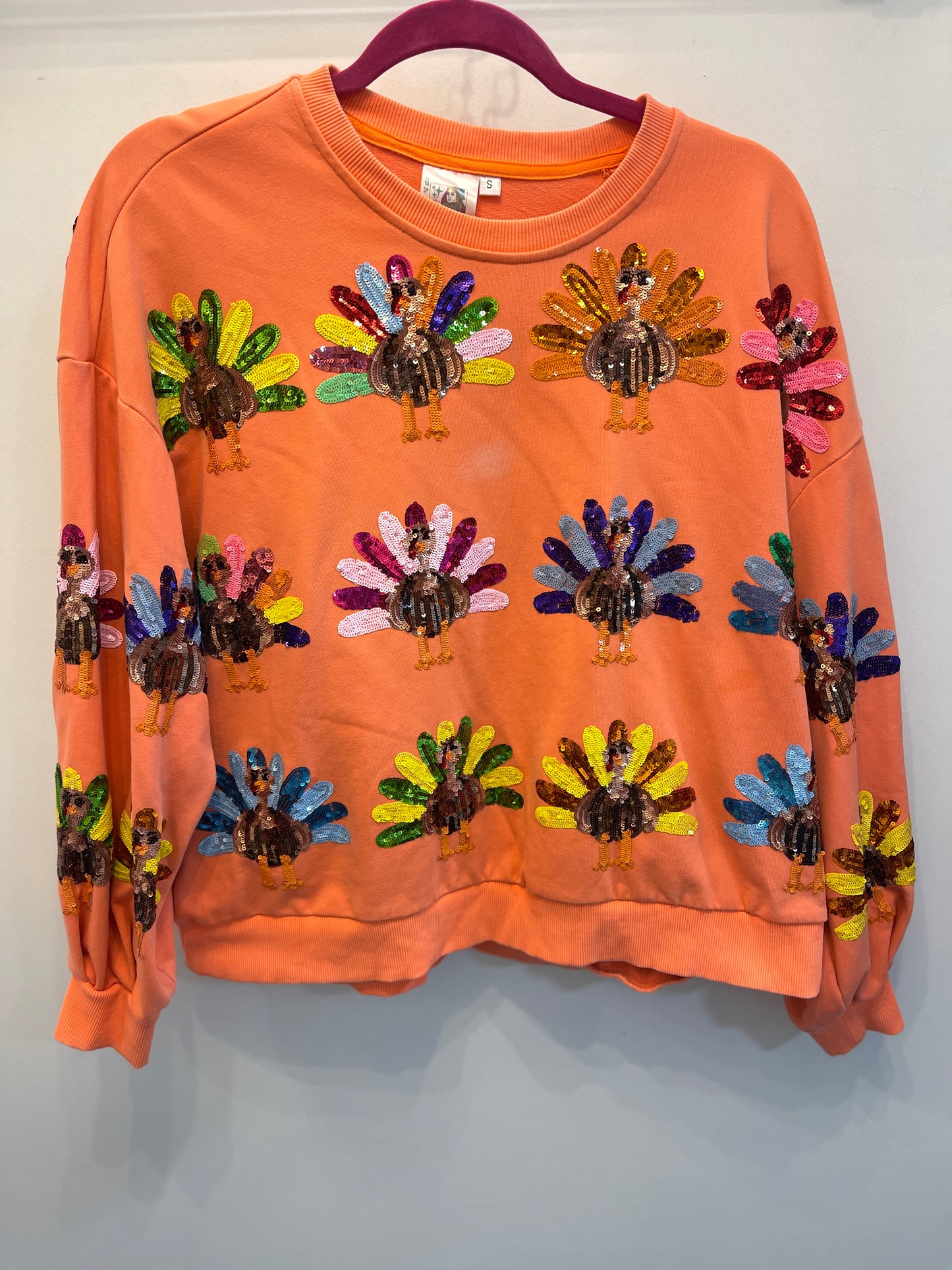 Queen of Sparkles - Neon Orange Turkey Sweatshirt - Size Small