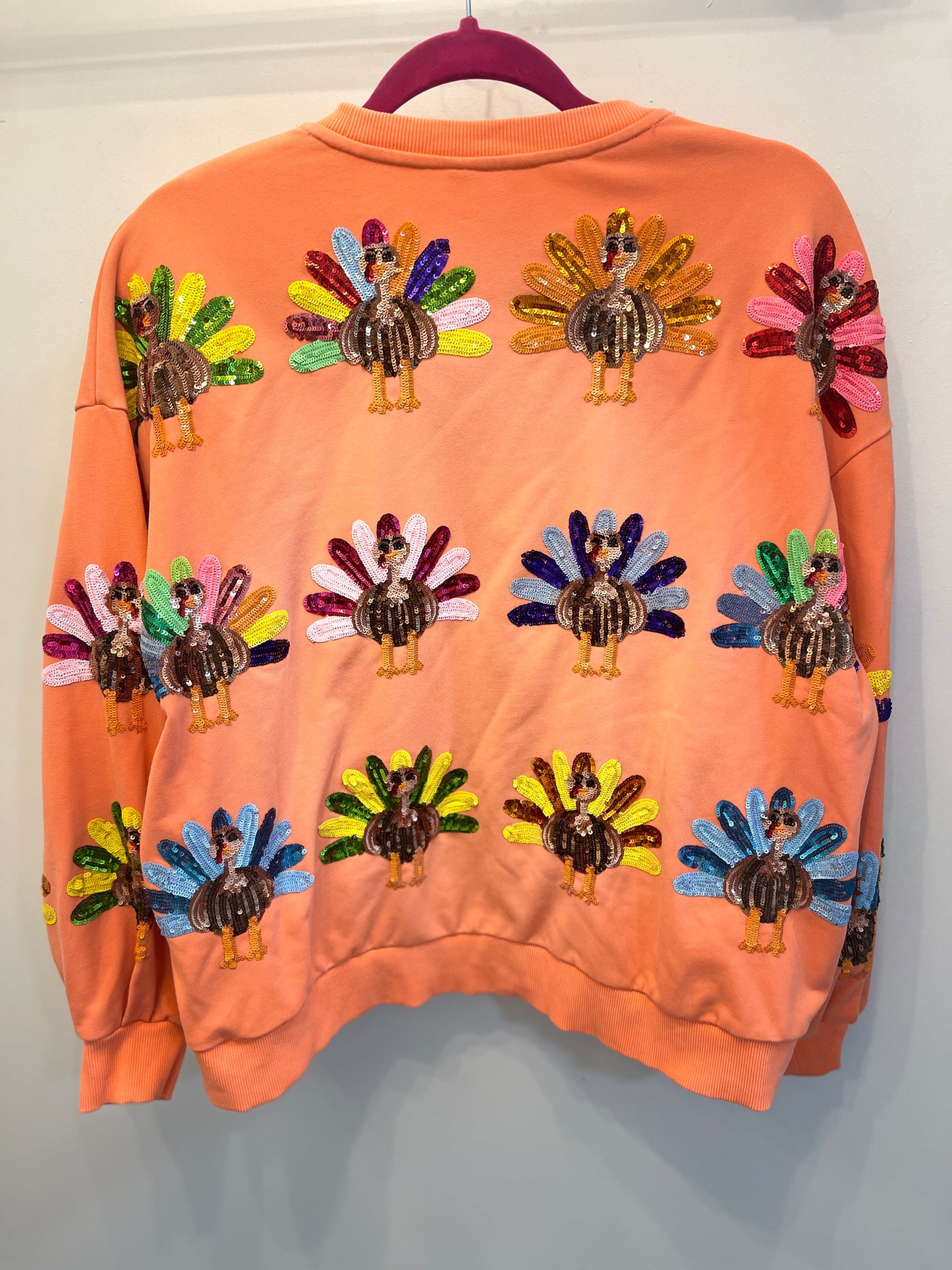 Queen of Sparkles - Neon Orange Turkey Sweatshirt - Size Small