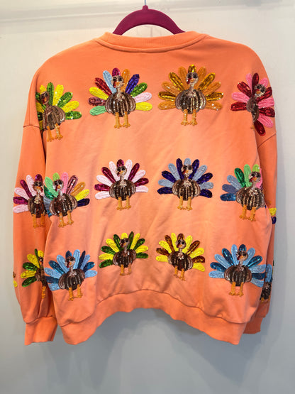Queen of Sparkles - Neon Orange Turkey Sweatshirt - Size Small