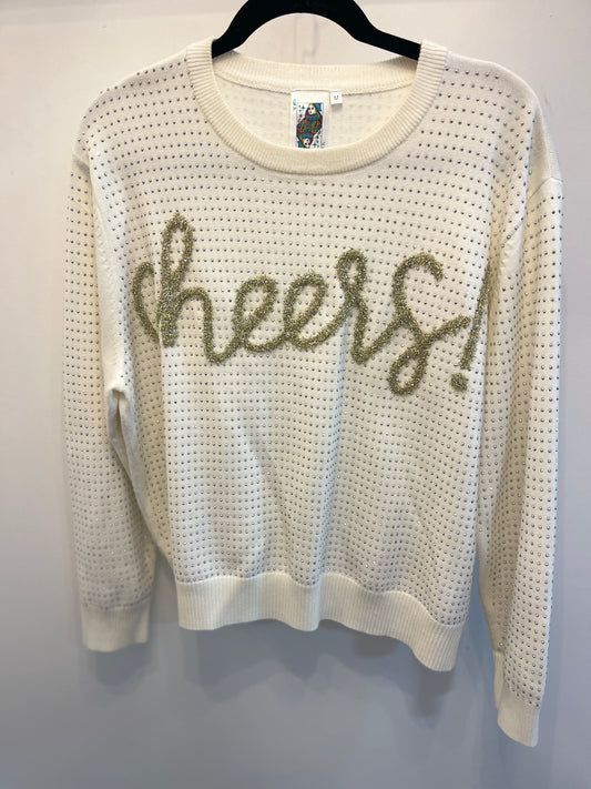 Queen Of Sparkles CHEERS All Over Glitter Gold Silver Dot Women's Sweater - Size Med