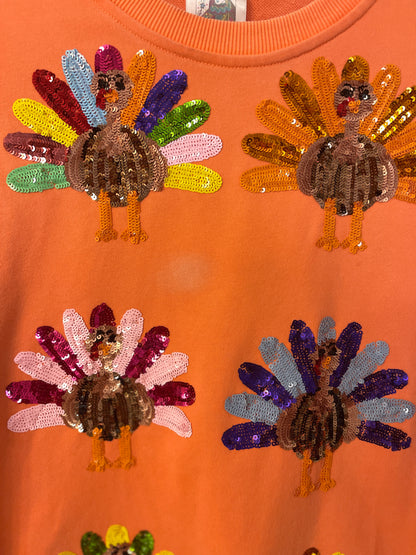 Queen of Sparkles - Neon Orange Turkey Sweatshirt - Size Small