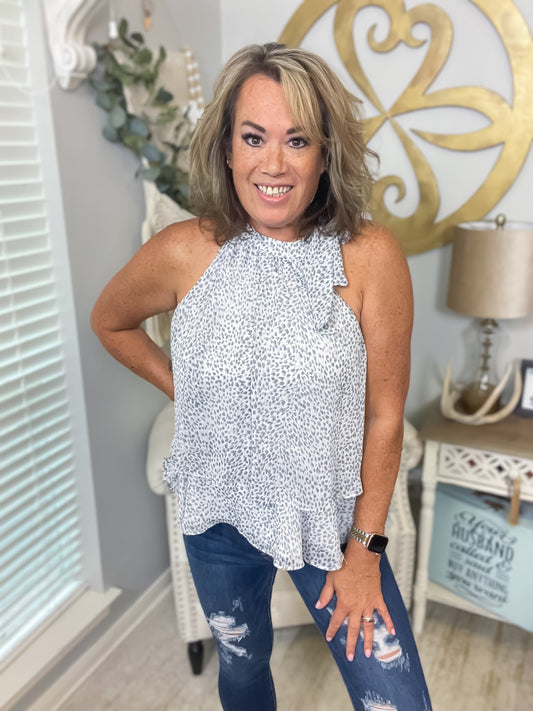 Grey Leopard Halter Top - Size Med