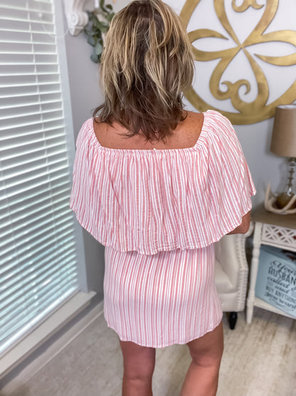 Pink & White Stripe Dress - Size Large