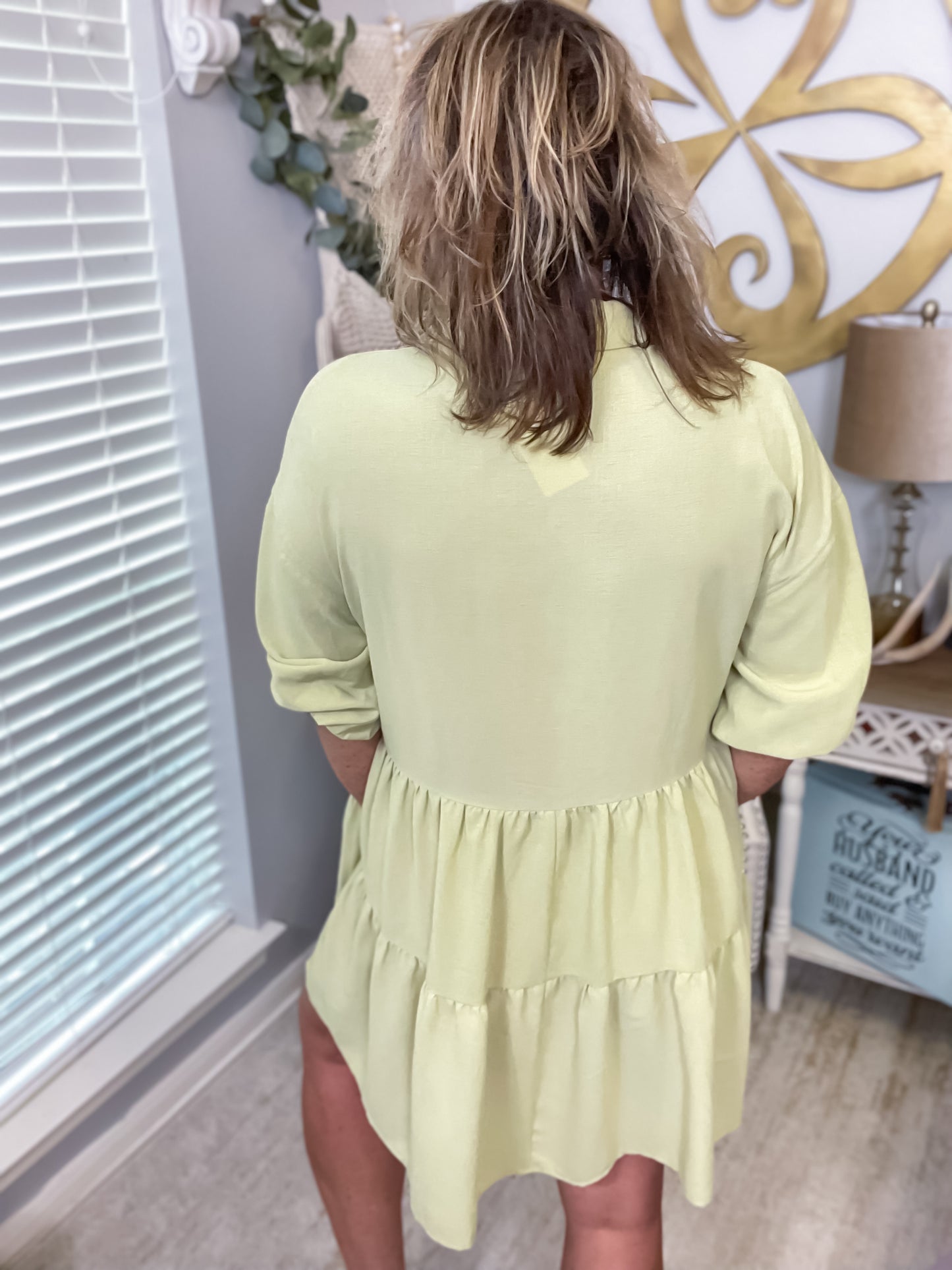 Honey Tiered Dress in Celadon Green - Size Med