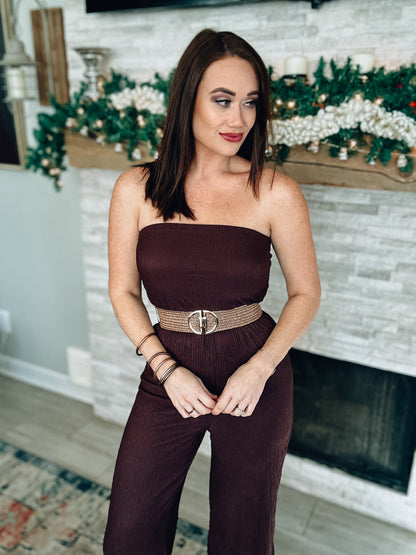 Brown Strapless Jumpsuit NWT - Size Med