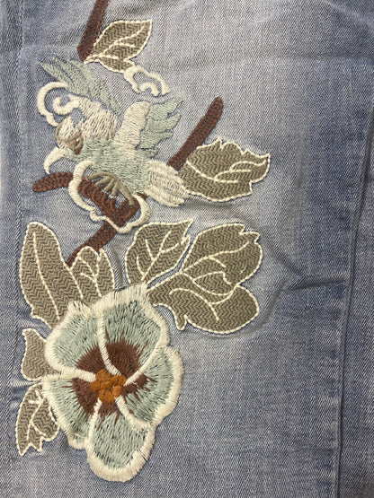 Driftwood Amelia Embroidered Floral Raw Hem Crop Ankle Jeans - Size 32