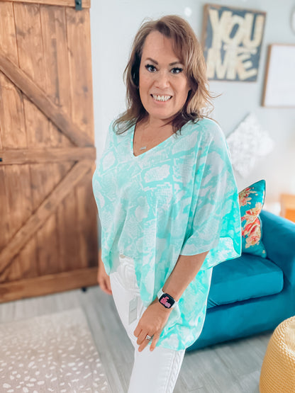 Mint & White Snake Print Poncho Oversized Top NWT - Size M/L
