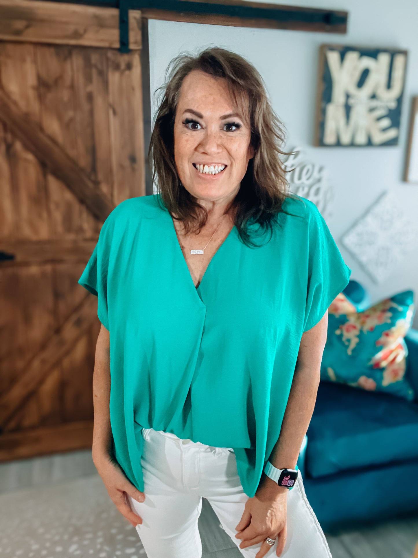 Entro Oversized Green Top – Flowy Boho Chic Blouse - Size Small