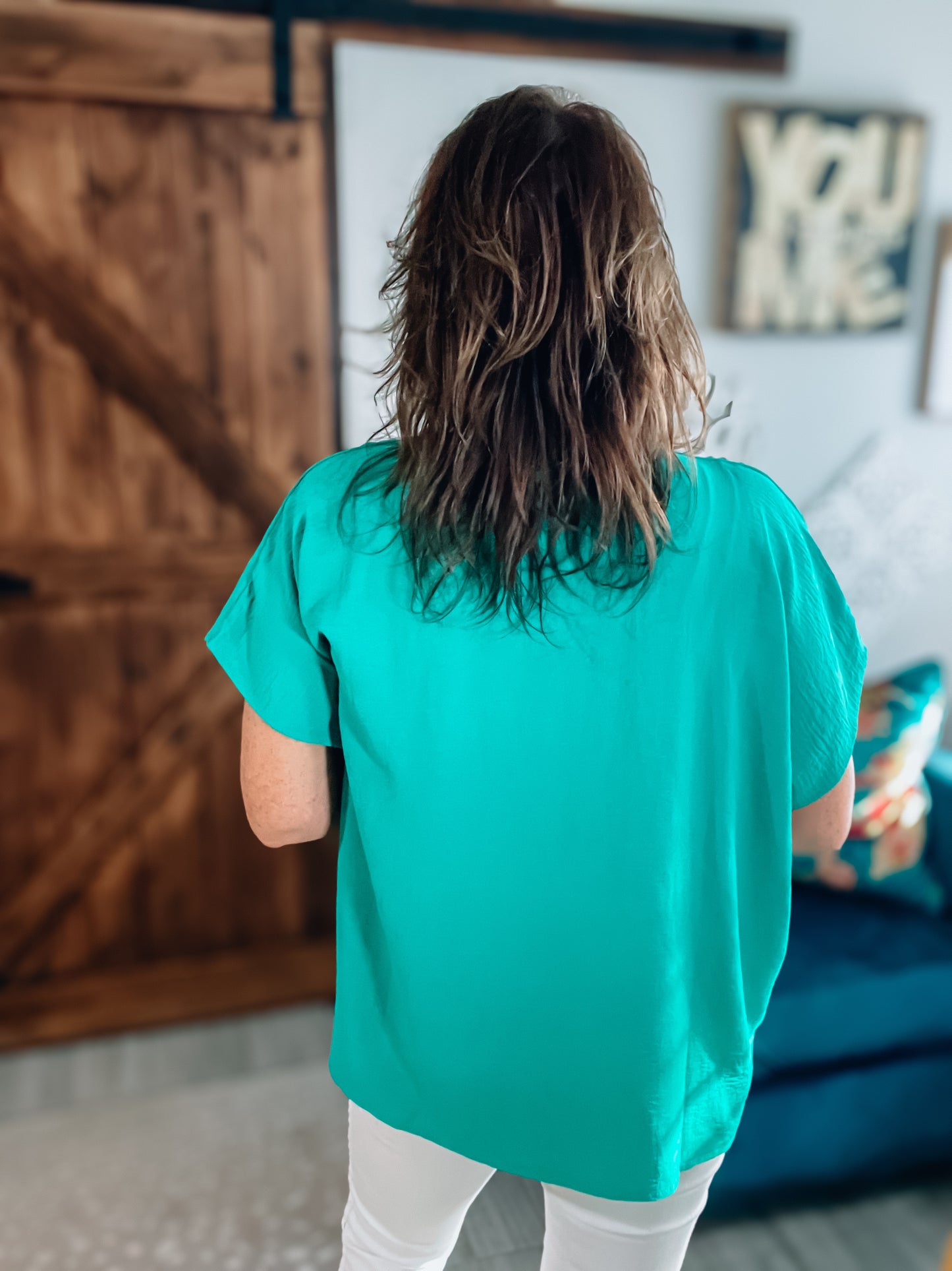 Entro Oversized Green Top – Flowy Boho Chic Blouse - Size Small