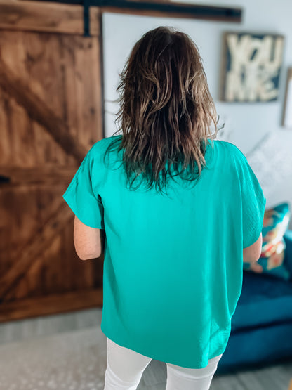 Entro Oversized Green Top – Flowy Boho Chic Blouse - Size Small