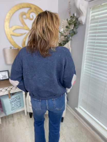 POL Floral Mohair Long Sleeve Pullover Sweater with Drawstring Detail - Size Large