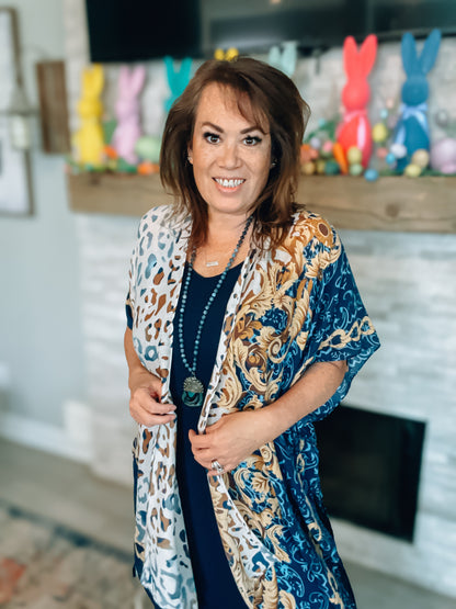 Navy Boho Leopard Kimono NWT - One Size
