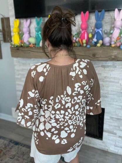 Mocha Leopard Print Top - Size Small