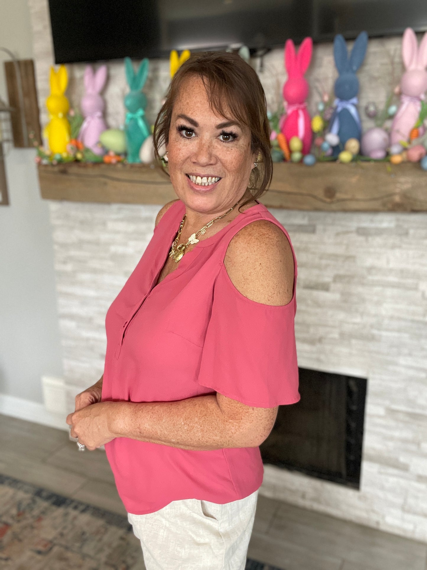 Mauve Cold Shoulder Blouse - Size Med