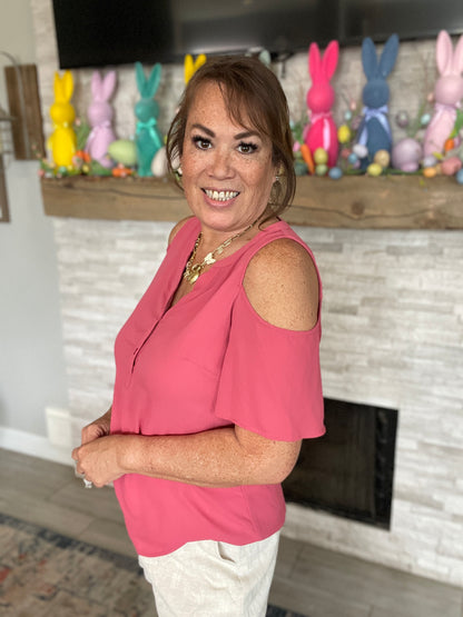 Mauve Cold Shoulder Blouse - Size Med
