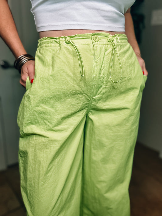 High Waisted Parachute Pants in Lime - Size Small