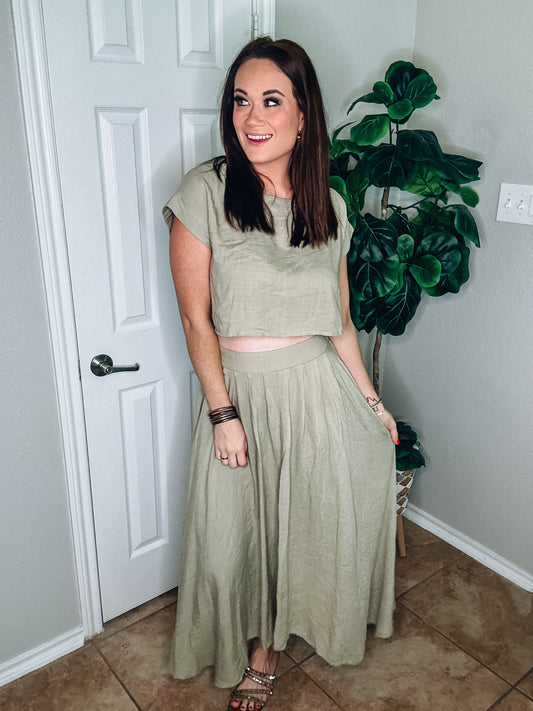 Sage Green Top and Skirt Set - Size Med